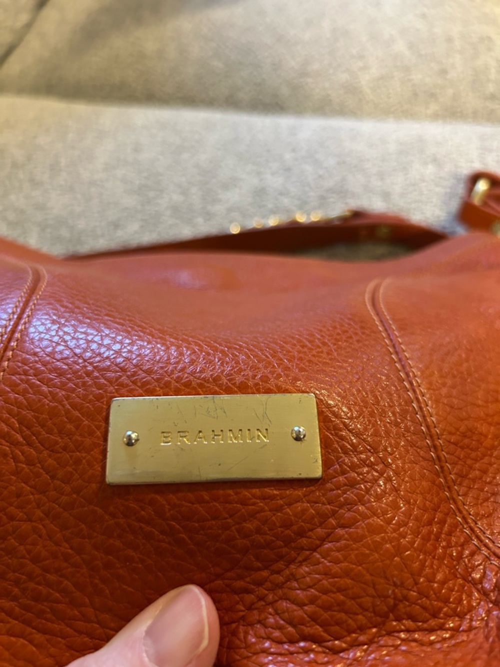 Brahmin Pebbled Leather Crossbody in Burnt Orange with Gold Hardware - Picture 8 of 15